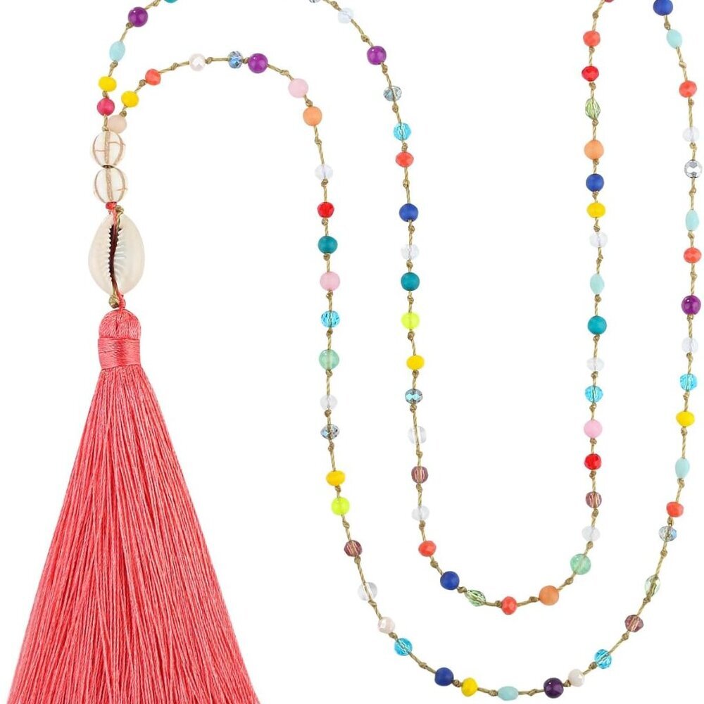 Long Tassel Necklace Pendant Jewelry Pearl Crystal Necklace For Women Handmade C